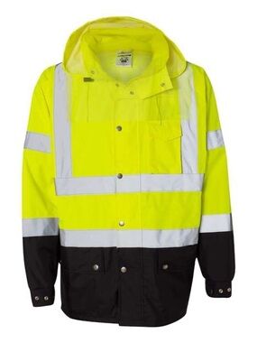 ML Kishigo RWJ102 Hi-Vis Class 3 Waterproof Reflective Rain Jacket S/M NWOT
